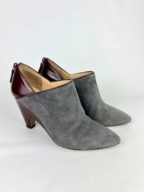 Marvin K Womens Ankle Booties Gray Suede Mahogany Leather Back Zip size 6.5